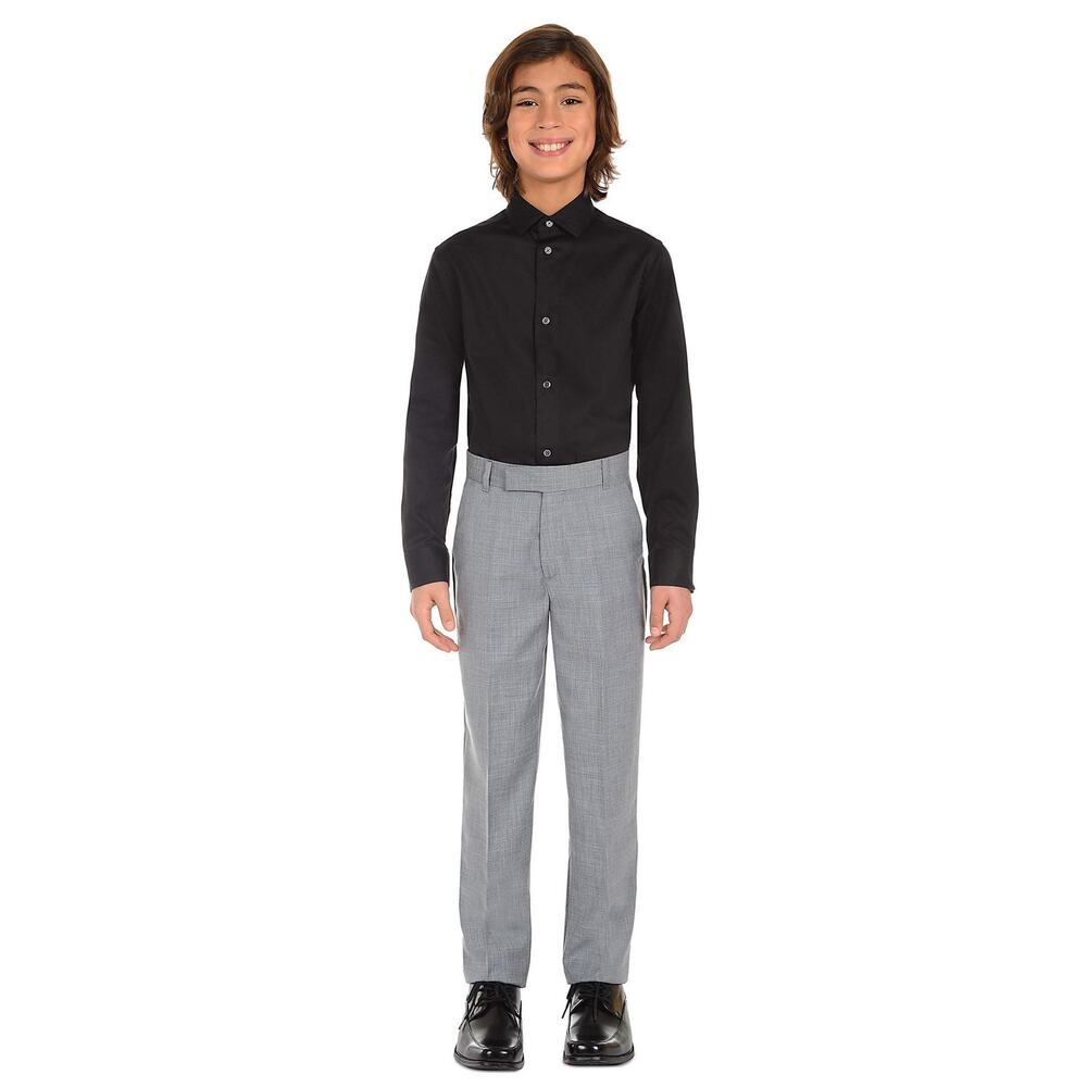 New Calvin Klein Boys' Flat Front Dress Pant, Light Grey, 8